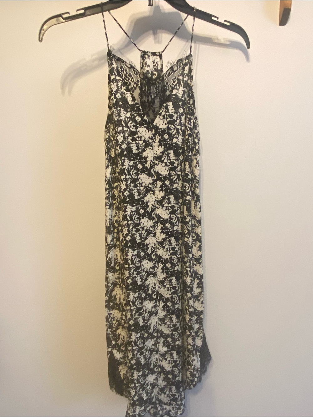 Olive & Oak Black and White Floral Lace-Trim Midi Slip Dress